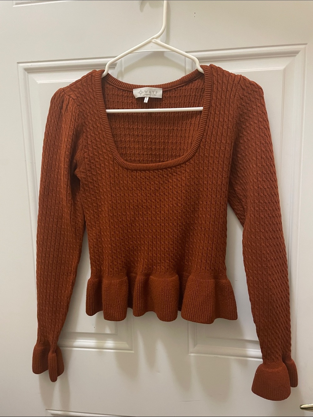 Wayf Burnt Orange Knit Peplum Top